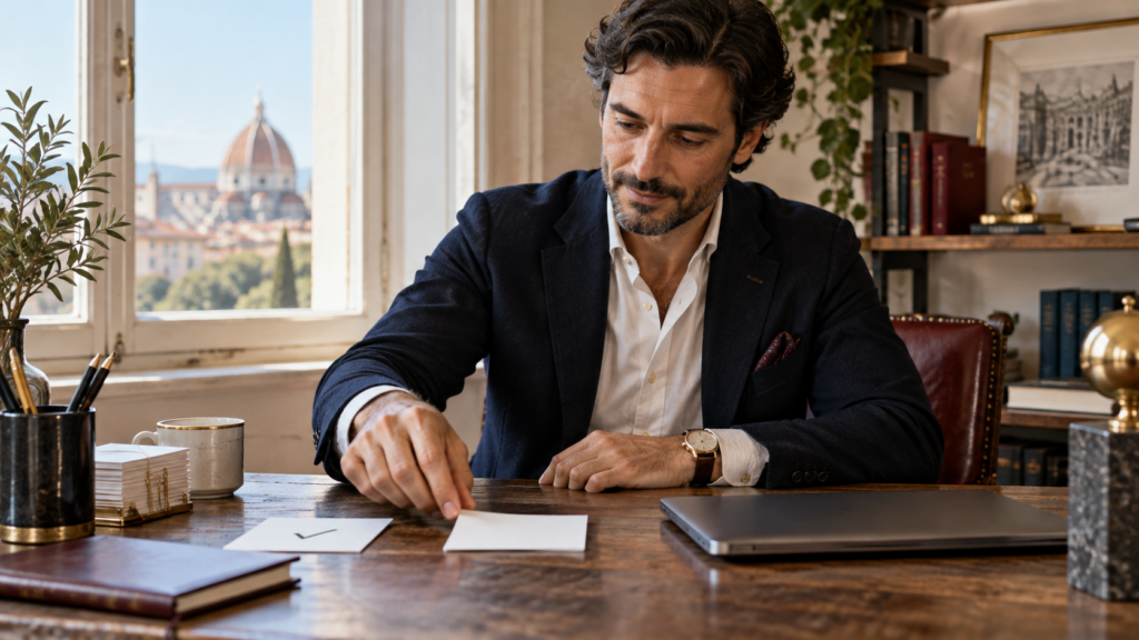Professionista che prepara una singola azione per la prossima esperienza.